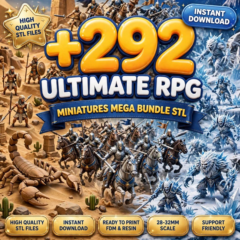 Ultieme RPG-bundel | 292 STL-bestanden voor tafelbladminiaturen | D&D Pathfinder Fantasy afbeelding 1