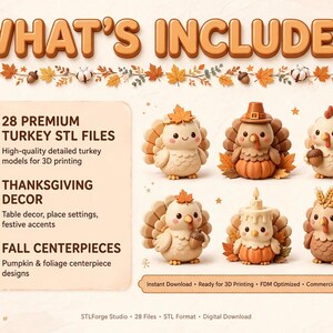 28 Thanksgiving Turkey 3D Print Files, Fall Decor Bundle (Digital Download) image 2