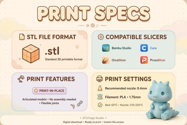 Flexi Dinosaur STL Bundle | 70 Articulated Dinosaur 3D Print Files image 3