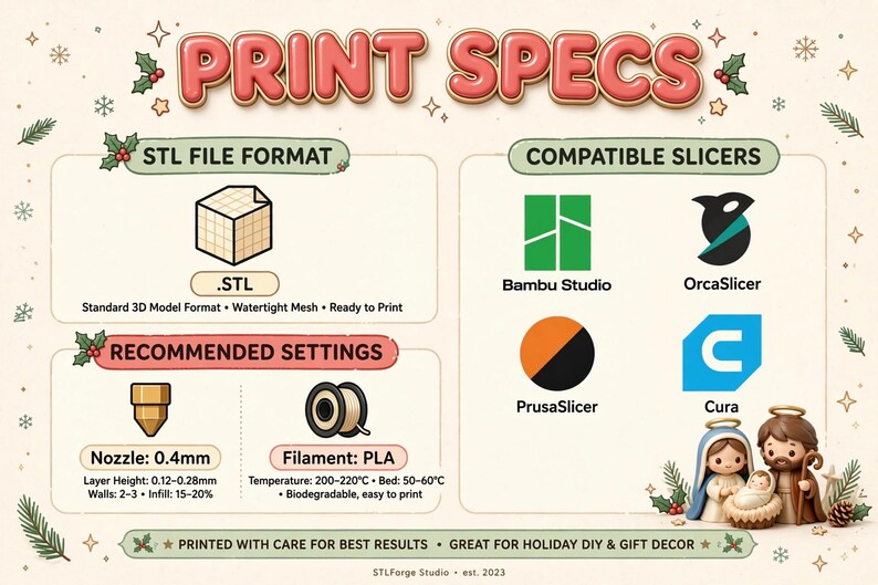 Paquete de archivos STL del Belén Navideño / Archivos para impresión 3D del pesebre navideño imagen 3