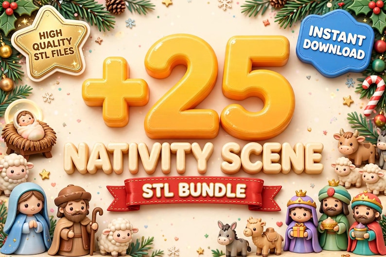 Paquete de archivos STL del Belén Navideño / Archivos para impresión 3D del pesebre navideño imagen 1