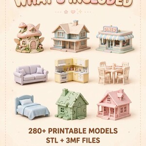 Pacote Mega com mais de 280 arquivos STL para impressão 3D de casas de boneca, móveis e edifícios em miniatura. imagem 2