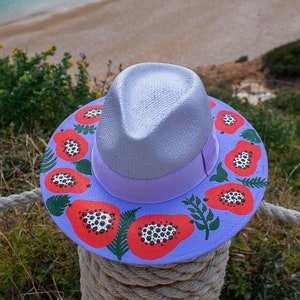 Summer Hat, Hand Painted Panama Style Hat