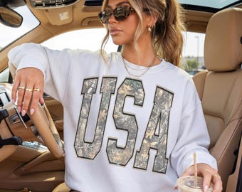Retro America 4th Of July Sweatshirt Camo USAFourth of July Crewneck Trendy Oversized USA Shirt Aesthetic Patriotic Summer Hoodie