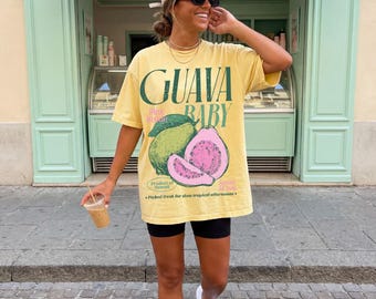 Comfort Colors Retro Guava Graphic Shirt, Trendy Summer Fruit Tshirt Vintages Guava Label Tshirt, Exotic Fruit Lover Tee, Summer Fruit Shirt