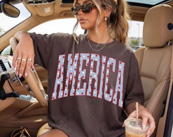 Retro 4th of July America Shirt, Preppy Patriotic USA Tee, Trendy Oversized Comfort Colors Tshirt, Aesthetic Independence Day Shirt Flag Tee