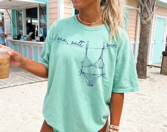 Comfort Colors  Sea Salt Sun Shirt Summer Graphic Bikini Tshirt Retro Summer Beach Tees Oversized Coastal Granddaughter Beachy Tshirt