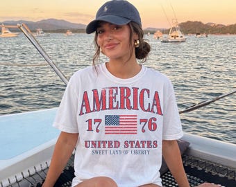 America 4th Of July Shirt Retro Fourth of July Tshirt Oversized USA Tee Patriotic Flag Shirt Comfort Color Retro Summer  Vintage America Tee