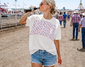 Retro 4th of July America Shirt, Preppy Patriotic USA Tee, Trendy Oversized Comfort Colors Tshirt, Aesthetic Independence Day Shirt Flag Tee