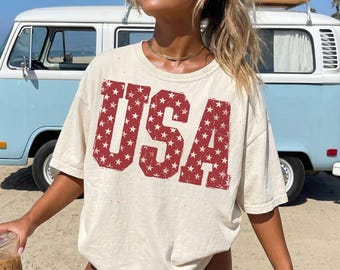 America 4th Of July Shirt Preppy Fourth of July Tshirt Trendy Oversized USA Tee Aesthetic Comfort Colors Patriotic Shirt Flag Tee