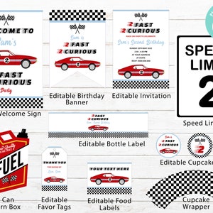 EDIT & PRINT - 2 Fast 2 curious party bundle , Two year party editable and printable bundle