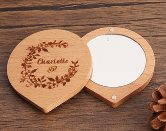 Miroir de maquillage pour femme de poche en bois personnalisé fait main, Petit miroir, Miroir portable, Miroir de beauté rotatif, Magnétique portable, Cadeau pour maman