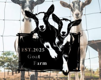 Letrero metálico personalizado con el nombre de una granja de cabras, letrero de pared personalizado con el nombre de un rancho de dos cabras, letrero decorativo para casa de campo, regalo para granjero, regalo de inauguración de casa, de 8 a 24 pulgadas.