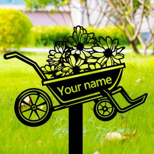 Personalisiertes Warenkorb Metall Gartenstecker Schild, benutzerdefinierte Warenkorb Metall Gartenstecker Kunst, Warenkorb Metallstecker Dekor, Warenkorb Gartenschild, Gärtner Namen Geschenk