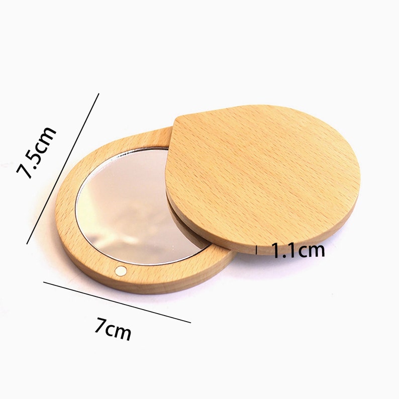 Miroir de maquillage pour femme de poche en bois personnalisé fait main, Petit miroir, Miroir portable, Miroir de beauté rotatif, Magnétique portable, Cadeau pour maman solid beech