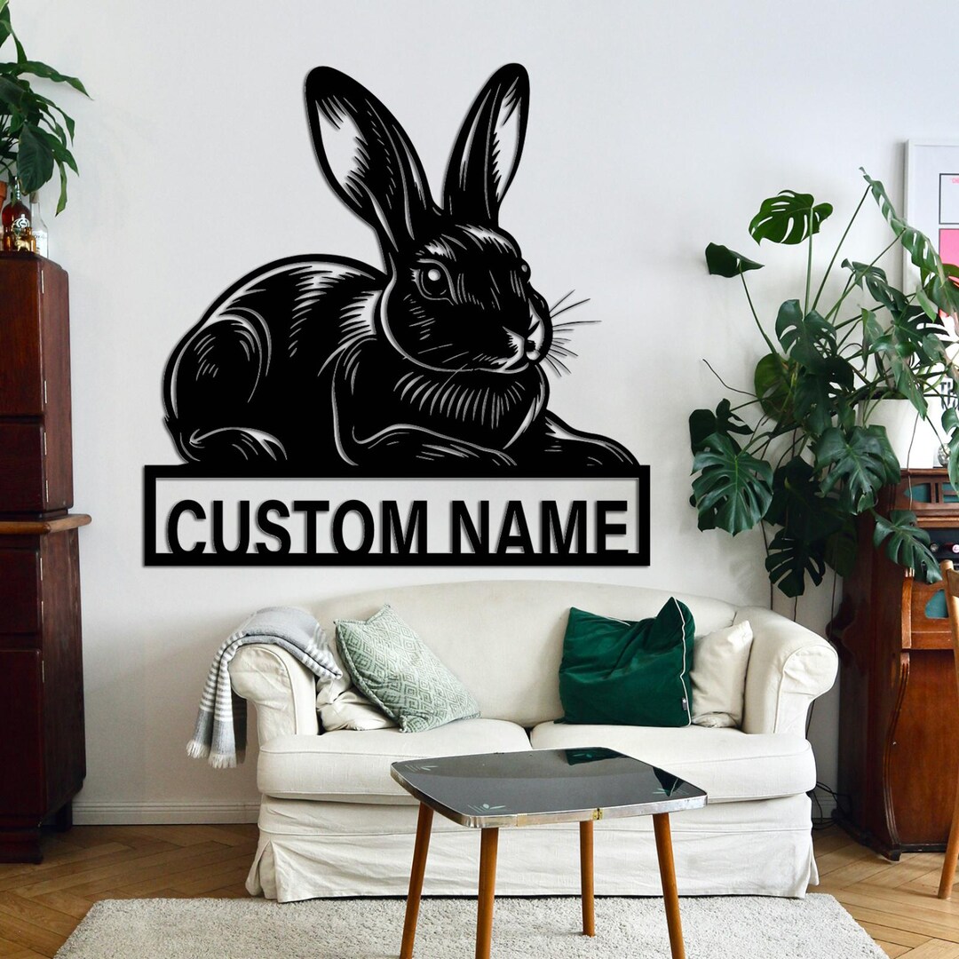 Custom Rabbit Name Metal Door Hang Sign, Personalized Rabbit Name Sign ...