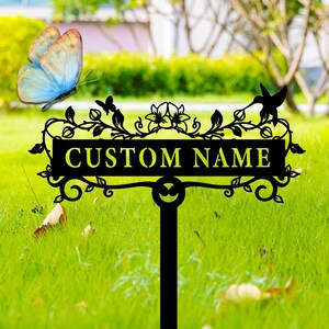 Benutzerdefinierte Vogel Blume Metall Gartenstecker Kunstschild, personalisierte Garten Terrasse Dekor, Gartennamen Einsatz, Blumenbeet Schild, Garten Geschenk