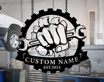 Personalized Garage Metal Sign, Personalized Papas Work Shop Name Metal Sign, Garage Tools Metal Outdoor Sign, Garage Lover Name Sign