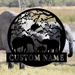 Personalized Elephant Metal Wall Art Signs, Zoo Name Sign, Protection Wildlife Elephant, Wall Decoration, Elephant Lover Name Sign, For Dad