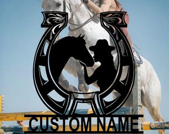 Custom Cowgirl Horse Name Metal Sign, Horse Farm Sign, Farmhouse Sign, Metal Horse Sign, Horse Owner Gift