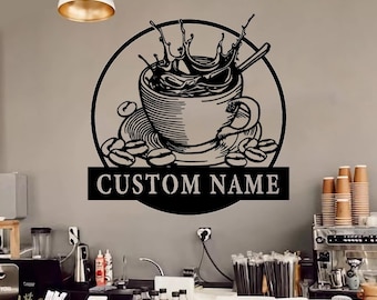 Cartello in metallo personalizzato con nome del bar del caffè, cartello in metallo con nome della caffetteria, cartello da cucina, decorazione da parete per la cucina, decorazione personalizzata per gli amanti del caffè