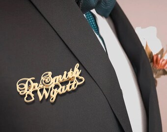 Custom Engrave Brooch,Personalized Your Name Brooch,Custom Doctor Name Pin,Custom Groom Name Pin,Name of Banquet Guest,Engrave Name Brooch