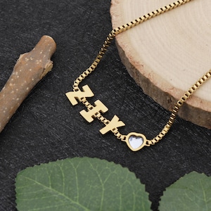 Collar personalizado con piedra de nacimiento de corazón, collar de cadena con nombre personalizado, collar de pareja, collar con nombre grabado, collar con varias letras