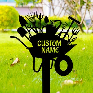 Personalisiertes Warenkorb Metall Gartenstecker Schild, benutzerdefinierte Warenkorb Metall Gartenstecker Kunst, Warenkorb Metallstecker Dekor, Warenkorb Gartenschild, Gärtner Namen Geschenk