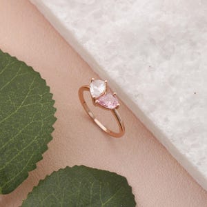 Personalized Birthstone Ring,Women&#39;s Ring,Two Waterdrop Birthstone Ring,Minimalist Ring,Couple Ring,Custom Gift,Valentine&#39;s Day Gift