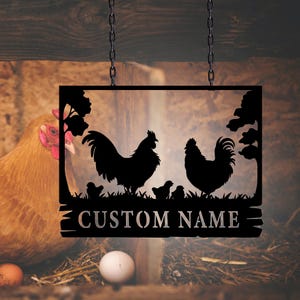 Custom Rooster Hen Chick Metal Wall Sign, Farm Metal Name Sign, Chicken Coop Decoration, Chicken Metal Hanging Decor, Farm Coop Metal Sign