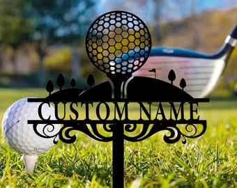 Custom Golf Metal Garden Stake Sign, Personalized Golf Metal Garden Stake Art Decor, Golf Garden Name Sign, Golf Lover Gift, Garden Decor