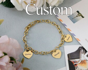 Custom Name Bracelet,Men Women&#39;s Bracelet,Heart Bracelet,Couple Bracelet,Engraved Name Bracelet,Personalized Gifts,Valentine&#39;s Day Gifts