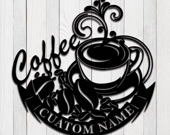 Personalized coffee metal signs-coffee cup wall decor-coffee bar outdoor wall decor-office kitchen restaurant decor-handmade-LED light signs