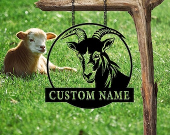 Custom Goat Farmhouse Name Metal Wall Art Sign, Personalized Goat Farmer Welcome Metal Sign, Farmer Lover Sign, Farm Entrance Sign, For Dad