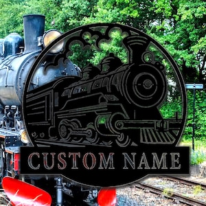 Personalisierte Zug Name Metall Kunst Zeichen, Nachname Metall Schild, Zug hängende Schild, Benutzerdefinierte Eisenbahn Wand Türschild, Eisenbahn Kunstschild, Papa Geschenk
