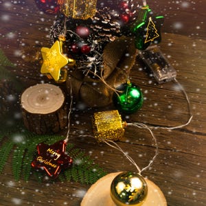 Handmade Christmas LED light, Christmas Tree Decor, Pentagram Gift Ball LED, Warm White Light, New Year Vintage Light, String USB Light