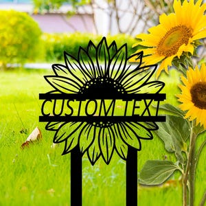 Custom Sunflower Metal Stake Sign, Personalized Garden Stake Name Metal Outdoor Decor, Sunflower Stake Decor, Garden Lover, Housewarming