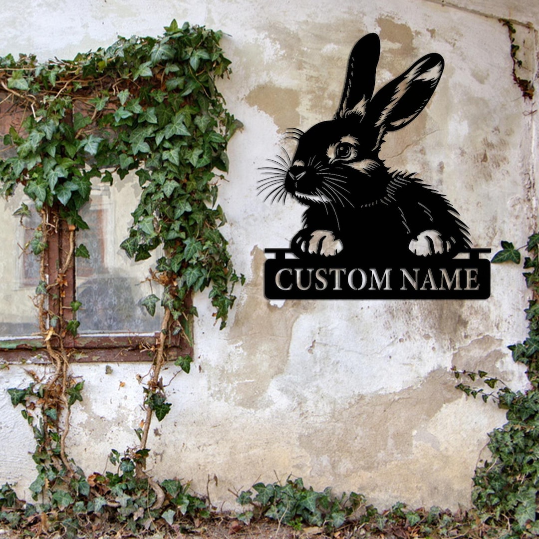 Custom Rabbit Name Metal Door Hang Sign, Personalized Rabbit Name Sign ...