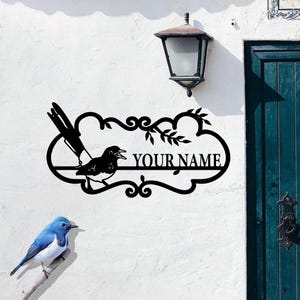Custom Bird Name Metal Wall Sign,Personalized Welcome Sign, Bird Metal Family Sign, Housewarming Gift, Bird Address number, LED lighted Sign