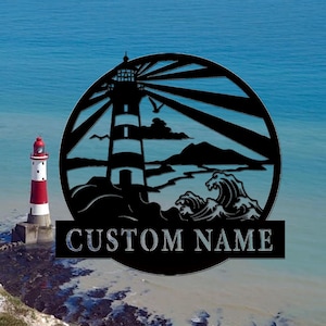 Custom Lighthouse Name Metal Sign,Personalized Lighthouse Hang Wall Art Sign,Lighthouse Decor Sign,Lighthouse Lover,Housewarming,8-24inches