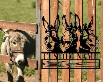 Custom Donkey Metal Wall Art Name Sign, Personalized Donkey Metal Wall Decor, Donkey Decor, Donkey Farm Gift, Farmhouse Decor, Housewarming