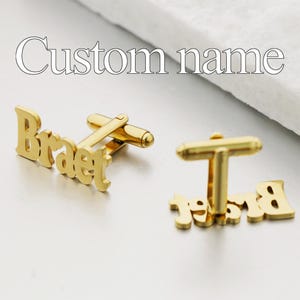 Gemelos personalizados con nombre para hombre, gemelos de boda personalizados con nombre, gemelos de acero inoxidable de 18 quilates, gemelos artesanales, para esposo, regalo del Día del Padre.