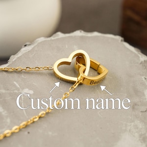Personalized Two Heart Charm Necklace,Custom Engraved Necklace,Personalized Jewelry,Custom Name Necklace,Heart Name Necklace,Valentines Gift