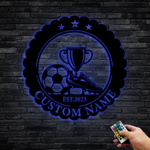 Custom Soccer Metal Wall Art Sign, Soccer Name Metal Sign, Indoor Outdoor Wall Hanging, Trophy, Football Boots Soccer Fan Gift, For Dad