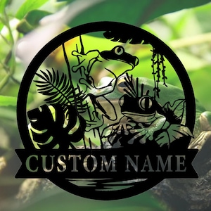 Personalized Frog Metal Sign,Custom Frog Metal Wall Art,Frog Lake House Sign,Garden Frog Name Decor Sign, Pond Frog Yard Decor,Gardener Gift