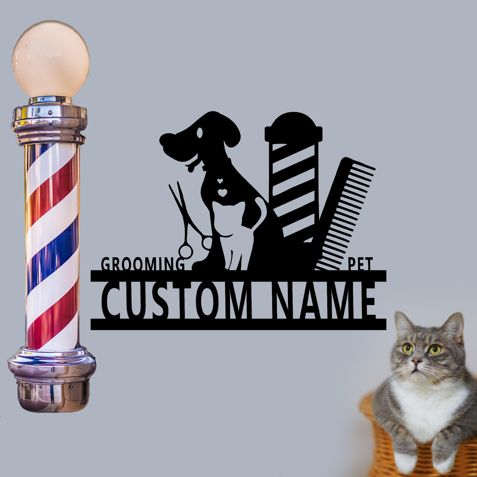 Custom Pet Grooming Hair Salon Shop Metal Sign, Pet Barber Shop Decor, Pet Barber Shop Address Sign, Unique Decor, Housewarming