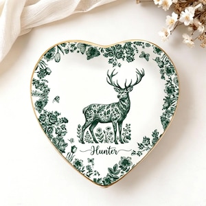 Plato personalizado con retrato vintage de mascota, plato de cerámica con nombre personalizado, bandeja para joyas con borde floral, regalo de recuerdo para amantes de las mascotas imagen 4