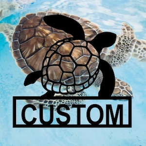 Personalized Turtle Name Metal Sign, Custom Turtle Metal Wall Art Sign, Turtle Hang Decor, Your Beach Turtle Name Metal Ornament Sign