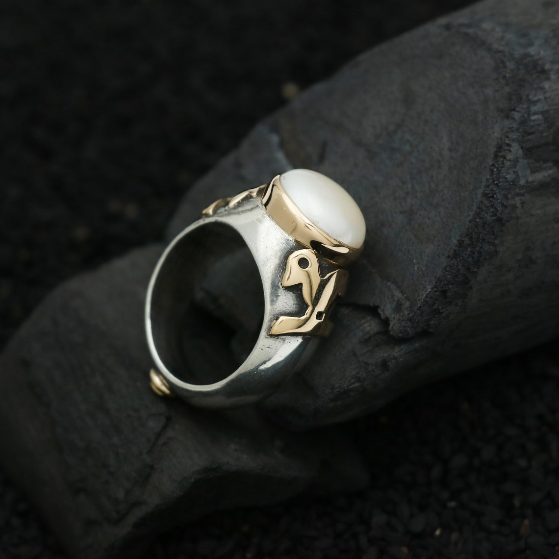 Handmade Ancient Roman Style Natural Pearl Ring, 18k Gold & 925 ...