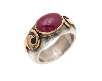 Antieke 18k gouden oude Romeinse ring, 925 sterlingzilveren Romeinse ring, oud-Romeinse natuurlijke robijnring, geboortesteenring, handgemaakte ring